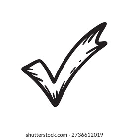 Simple bold black checkmark icon on a white background indicating approval and correctness.