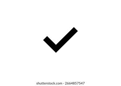 A simple, bold black checkmark symbol is prominently displayed against a clean white background. The mark is clear and distinct, representing confirmation, agreement, or completion.
