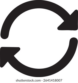 A simple, bold black circular arrow icon with arrows at both ends, indicating refresh, reload, or repeat.