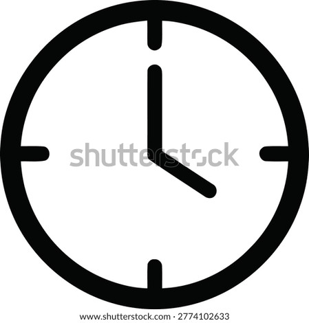 A simple, bold black clock icon with hour and minute hands pointing to approximately 4:00. The icon is isolated on a pure white background.
