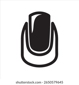 Um gráfico preto simples e arrojado que representa uma garrafa de esmalte ungueal com uma forma curva.