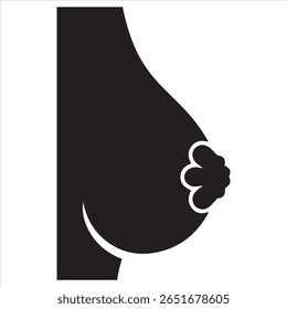 A simple, bold black graphic representing a female breast and nipple.