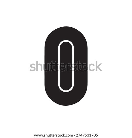 A simple, bold black icon of the number zero or letter O. This minimalist glyph features rounded corners and is isolated on a clean white background.