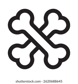 Simple bold black line art of crossed cartoon bones isolated on white background.