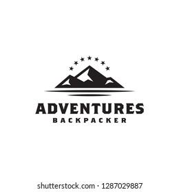 Simple Bold Black Mountain with Star for Adventure Outdoor logo design