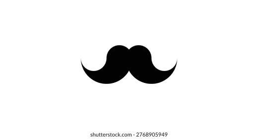 A simple, bold, black mustache icon is centered on a clean white background. The mustache has a classic handlebar shape with curled ends.