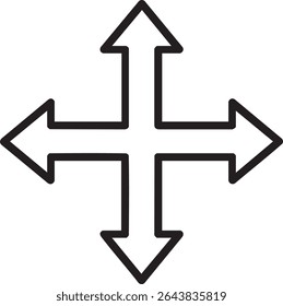 A simple, bold black outline of four arrows pointing in different directions: up, down, left, and right.