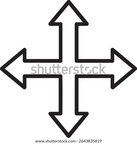 A simple, bold black outline of four arrows pointing in different directions: up, down, left, and right.
