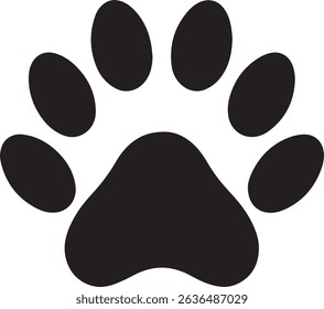 A simple, bold black paw print graphic. Perfect for pet-related designs, logos, or illustrations. Clean and easily scalable vector illustration.