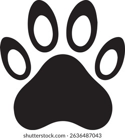 A simple, bold black paw print graphic.  Perfect for pet-related designs, logos, or illustrations.  Clean and easily scalable vector illustration.