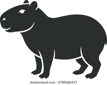 A simple, bold black silhouette of a capybara, showcasing its distinctive rounded body and friendly expression.
