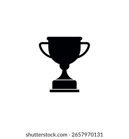 Uma silhueta preta simples e arrojada de uma taça de troféu clássica com duas alças em um pedestal, isolada em um fundo branco.