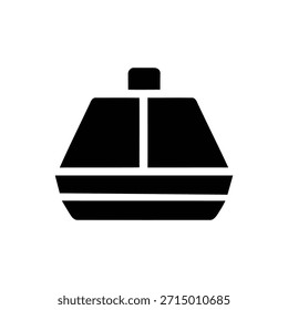 Eine schlichte, kräftige schwarze Silhouettengrafik, die ein klassisches Parfümflaschendesign darstellt, mit quadratischer Basis und kleiner Kappe, perfekt für Kosmetik- oder Schönheitskonzepte.