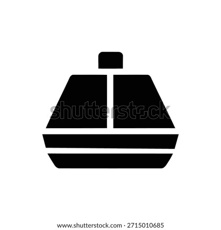 A simple, bold black silhouette graphic representing a classic perfume bottle design, featuring a square base and a small cap, perfect for cosmetic or beauty concepts.