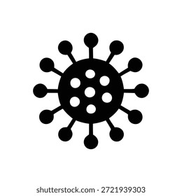 Ein einfaches, kräftiges, schwarzes Silhouettensymbol, das eine Viren- oder Keimstruktur mit strahlenden Spitzen und inneren kreisförmigen Merkmalen darstellt, perfekt für medizinische oder wissenschaftliche Kommunikationsbedürfnisse.