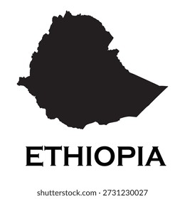 A simple, bold black silhouette of the map of Ethiopia, presented as a flat design vector illustration with the country name below.