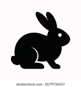 Una silueta negra simple y audaz de un conejo con orejas largas y una cola esponjosa, aislada sobre un fondo blanco.