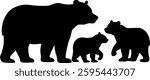 Simple and bold black vector silhouettes of a bear and her cub walking together in harmony