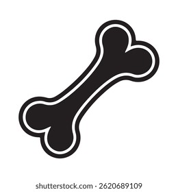 Simple bold black and white cartoon bone icon isolated on white background.