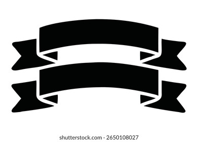 A simple, bold black and white graphic featuring two horizontal banners with notched ends, creating a classic ribbon design. Ideal for titles, awards, or decorative elements.