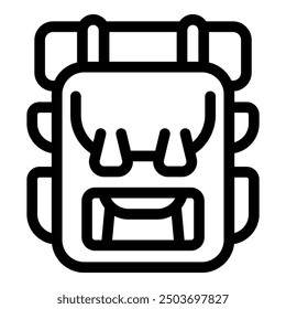 Simple, bold, black and white icon of a hiking backpack, perfect for representing outdoor activities