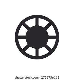 A simple, bold black and white icon of a lifebuoy or casino chip. A versatile vector graphic symbol for safety, support, help, or gambling themes.