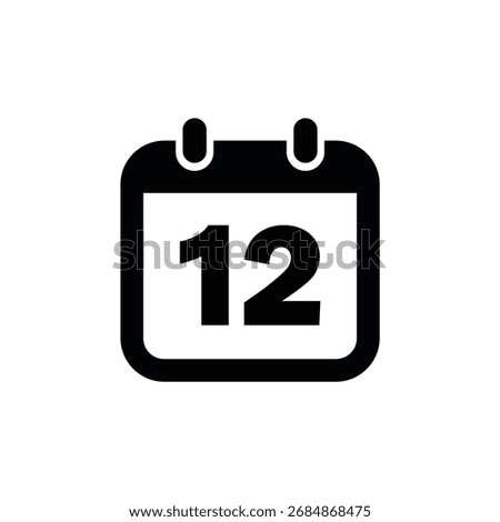 A simple, bold black and white icon representing a calendar page with the number 12 prominently displayed.