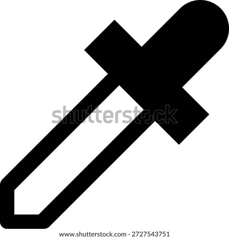 A simple, bold black and white icon of an eyedropper tool, commonly used in graphic design software for selecting and sampling colors.