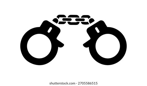 Una ilustración en blanco y negro simple y audaz de un par de esposas abiertas, que simbolizan la libertad o el escape.