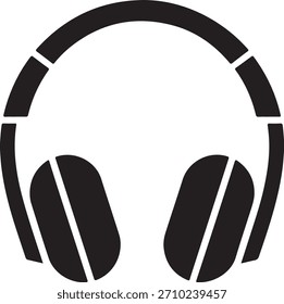 Una ilustración en blanco y negro simple y audaz de auriculares sobre la oreja. Diseño minimalista para conceptos de música, audio o audición.