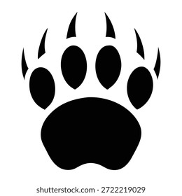 Ilustración simple, audaz, en blanco y negro de una Grande huella de pata de animal, posiblemente un oso.
