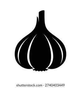 Simple, bold black and white illustration of a garlic bulb. This scalable vector graphic is perfect for culinary, health, or recipe-related designs.