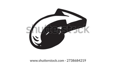 A simple, bold black and white illustration of a curved arrow pointing to the right, with a hand-drawn, slightly textured appearance.