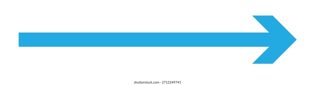 Einfaches und kräftiges blaues Pfeilsymbol. gerade Richtungszeiger, Symbol für die Bewegung nach rechts, einzeln auf weißem Hintergrund.