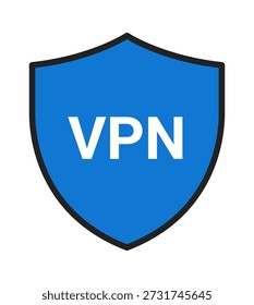Un icono de escudo azul simple y audaz con las letras 'VPN' en un lugar destacado, que simboliza la seguridad y la privacidad en línea.