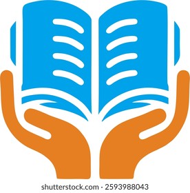 A simple and bold book and hand logo, symbolizing wisdom, learning, and support. Perfect for libraries, academic institutions, and publishing