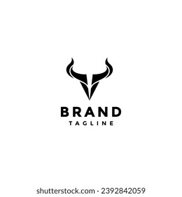 Simple Bold Bull Horn Logo Design. Bold Tribal Bull Symbol Logo Design.