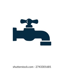 A simple and bold dark blue icon of a classic water faucet or tap. Ideal for plumbing services, utility symbols, and water conservation themes.