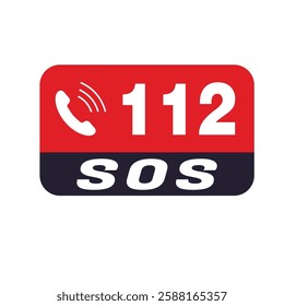 A simple, bold graphic depicting the emergency contact number 112 with the addition of the text "SOS".