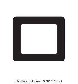 A simple, bold graphic featuring a thick black square frame with rounded corners and a hollow inner square. The design is monochromatic with high contrast, creating a clean and modern aesthetic. The c.