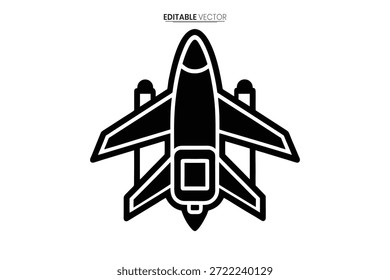 Un gráfico simple y audaz de un avión a reacción, presentado como una Ilustración vectorial negra.