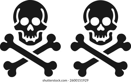Simple, bold graphic of three skull and crossbones symbols against a plain white background.