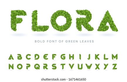 Simple Bold Green Leaves Textured Natural Font Realistic Garden Letters Set Business Logo Design Template Bundle Plant Tree Summer Nature Grass Real Farm Vine Isolated Spring Abstract Foliage Natural