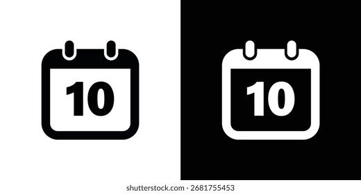 Un icono simple y en negrita de una página de calendario que muestra el número 10. Se muestra tanto en blanco sobre negro como en blanco sobre negro.