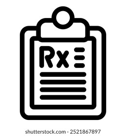 Icono simple y audaz que representa un formulario de receta médica, que a menudo usan los médicos cuando recetan medicamentos a los pacientes