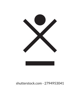 A simple, bold icon featuring a human silhouette with arms crossed in an 'X' shape, topped by a circular head, and a horizontal bar underneath, symbolizing prohibition or restriction. The design is mo.