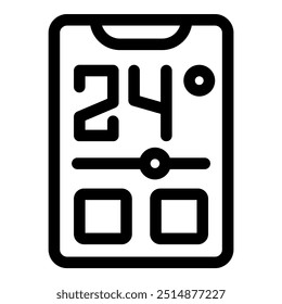 Icono simple y audaz de un teléfono móvil que muestra una interfaz de control de temperatura
