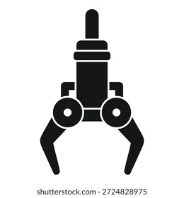 Simple, bold icon of a robotic arm holding an object with its claws