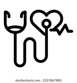 Simple, bold icon of a stethoscope measuring a heart rate, representing healthcare and medical concepts