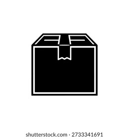 A simple, bold illustration of a box with a ribbon, distinguished by its striking silhouette style.